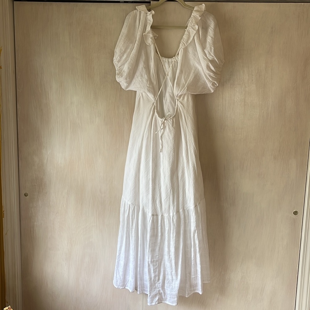 FREE PEOPLE 100% Cotton Open Back White Midi Dress Sz S - Picture 3 of 11